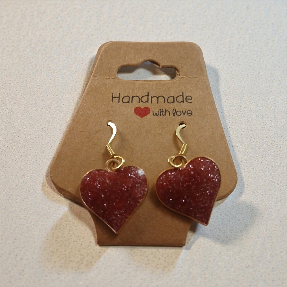 Red Glitter Heart Earrings